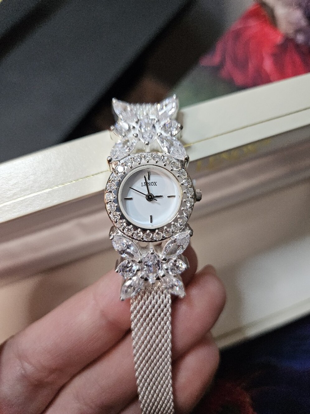 Vintage Lenox Silver Crystal Floral Bracelet Watch